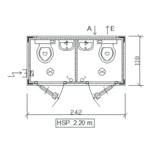 Bloc sanitaire SS1 avec 2 toilettes et 2 lave-mains neufs
