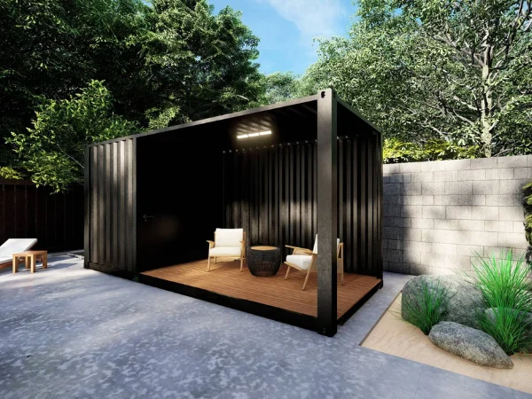 Pool house en conteneur avec terrasse ouverte et local fermé – Image 3
